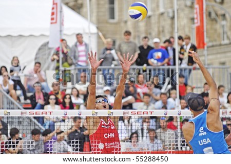 MOSCOW, RUSSIA - JUNE 14: SWATCH FIVB Beach Volleyball World Tour: Moscow Final. Penggen Wu and Linyin Xu defeated top-seeded Phil Dalhausser and Todd Rogers of the United States.  june 14, 2010 Moscow