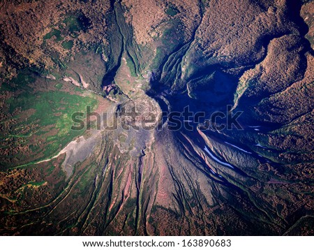 Aerial shot one of volcanoes in Kamchatka