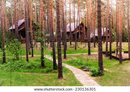Nature landscape in the forest with some houses in the background