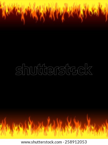 Burning fire header and footer on dark background frame