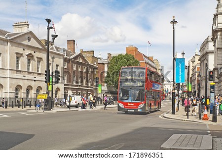 LONDON, ENGLAND - AUGUST 23, 2012: Whitehall street in the City of Westminster, in central London, England