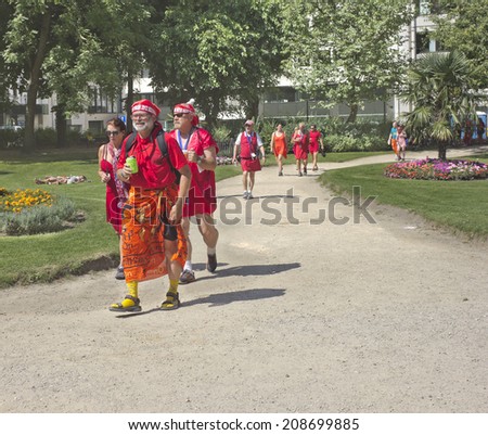 BRUSSELS, BELGIUM - JULY 24, 2014: Participants of Red Dress Charity action