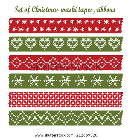 Set of vintage christmas washi tapes ribbons vector elements cute design patterns Set of vintage christmas washi tapes ribbons vector elements cute design patterns