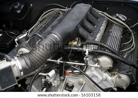 exposed racing car engine under the hood