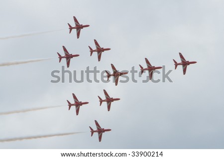 GOODWOOD, UK July 12: red arrows flying concord formation air display at Goodwood Festival of Speed on july, 12 2009 in Goodwood England