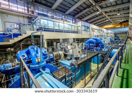 NONTHABURI, THAILAND - AUG 05: KUBOTA pumps and MEIDEN Motors is use for pumping water supply on 05 August 2015 in Bangkhen water treatment plant, Bangkok,  Thailand.
