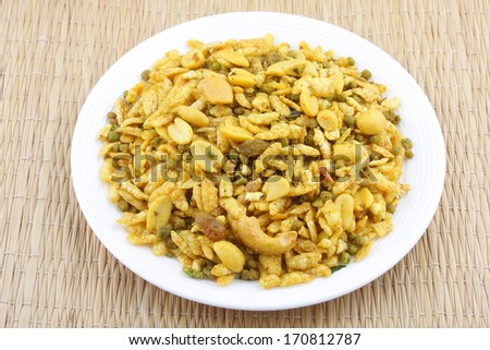 Navaratanmix,A combination of dried nuts blended with beaten rice and gram flour balls.a popular Asian snack.
