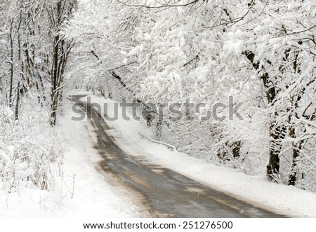 snow covered country road in Rural Indiana USA