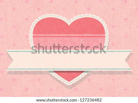 Heart with Ribbon on patterned background for messages and title card. Objects are grouped in layers for easy editing and uses transparencies.