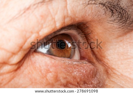 brown eyes close-up. wrinkles on the face of the elderly . look into the distance