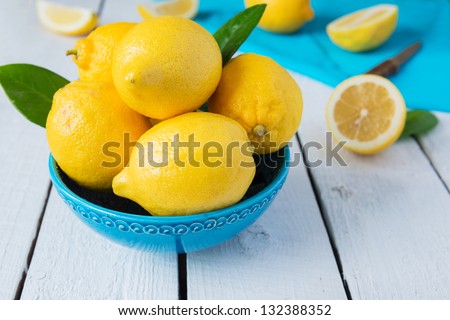 Lemons In Blue Bowl