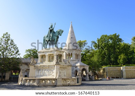 Fisherman\'s Bastion and  statue of Stephen I of Hungary,  Budapest