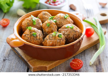 Meatballs in ceramic pan