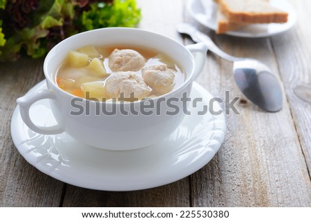 Hot soup with meatballs
