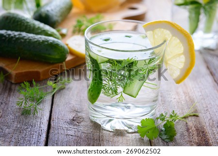 Fresh cucumber water with dill and lemon