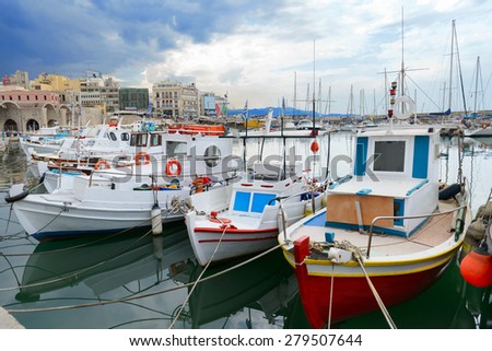 Old fishermen  launch in Heraklion harbour. Crete, Greece