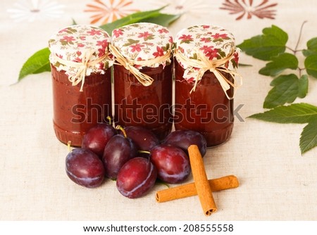 Tasty Plum Jams with Flower Patterned Covers.