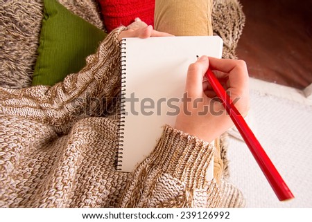 Girl writes a letter to Santa blank page