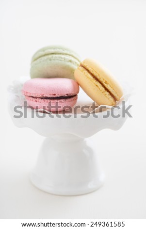 Colourful macarons on a cake stand