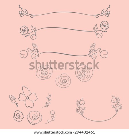 Wreaths and laurel wreaths. Round flower frames. Hand drawn design elements set.
