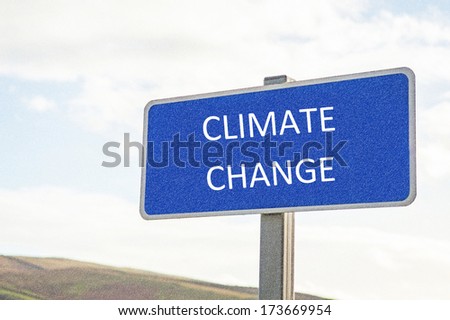 Blue sign with Climate Change in text and added weather effect