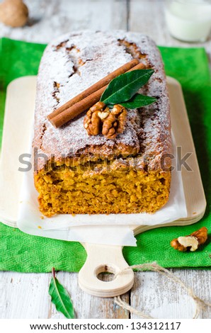 Cake with nuts and spices.	 Selective focus