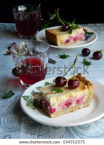 Cheese cake with cherry.	 Selective focus