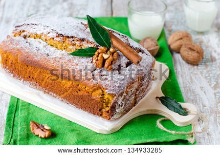 Cake with nuts and spices. Selective focus