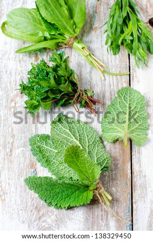 Fresh herbs ( sage, tarragon , mint and spinach )