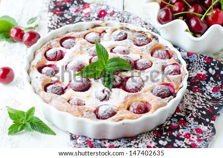 Cottage cheese pie with cherries