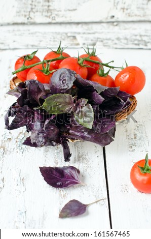 Fresh purple basil and cherry tomatoes