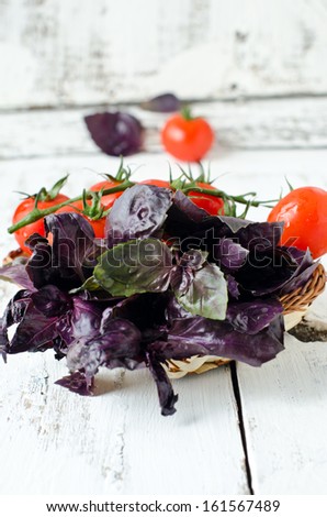Fresh purple basil and cherry tomatoes