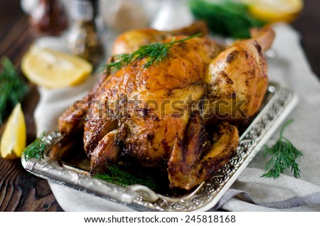 Chicken baked with lemon and spices