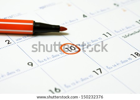Calendar with circle marking at 10