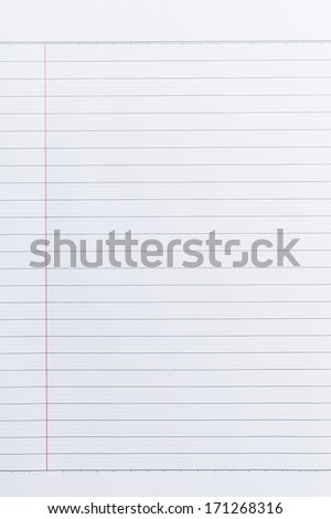 Sheet Of Lined Paper Or Notebook Paper Texture With Left Margin