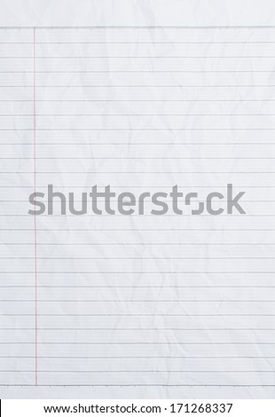 Rumpled sheet of lined paper or notebook paper