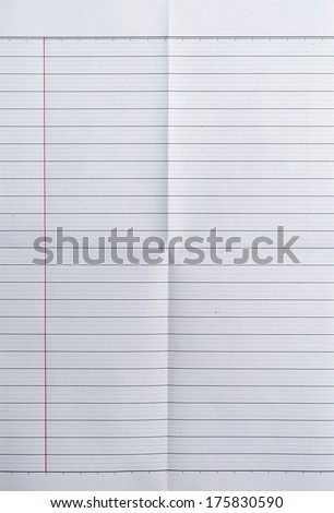 Sheet of lined paper or notebook paper texture with left margin and folded in four