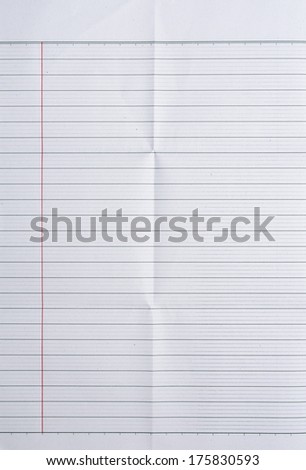 Sheet of lined paper or notebook paper texture with left margin and folded in six