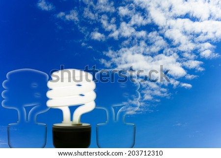 Energy efficient light bulb on blue sky