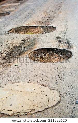 Pothole in pavement signifying failing infrastructure