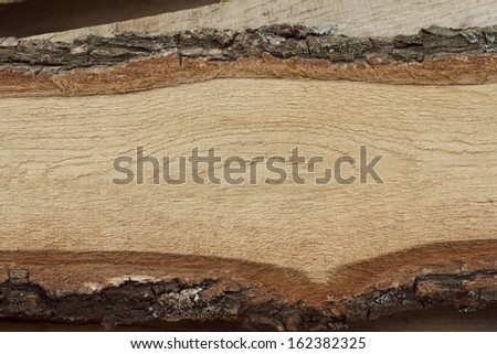 Oak board with bark.