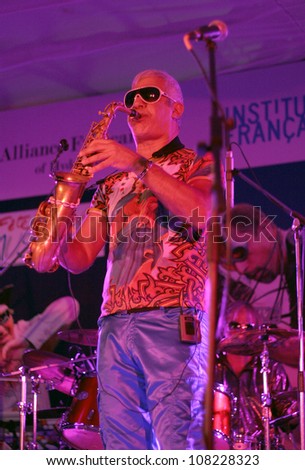 HYDERABAD,AP,INDIA-JUNE 25:Parisian Electro Jazz band performs at Nojazz Concert event at Taj Banjara by Alliance Francaise on June 25,2012 in Hyderabad,Ap,India.Band performed in about 40 countries.