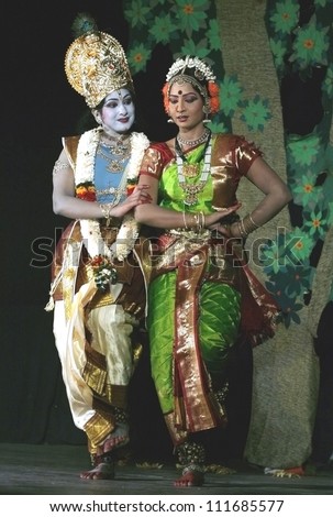HYDERABAD,AP,INDIA- APRIL 08:Dr.Sobha naidu performs Krishna Parijatham Kuchipudi dance during Naatya Tarang on April 08,2012 in Hyderabad,India. Popular Dancer worldwide with many honours for dance.