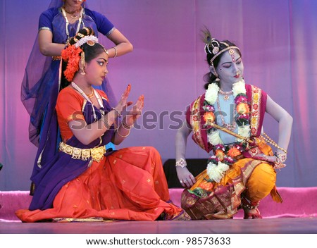 HYDERABAD,AP,INDIA-MARCH 21:Artists present Dance ballet Matru Devo Bhava on the International Mothers\' Day at ravindra bharati on March 21,2012 in Hyderabad,India.Mothers in mythology were shown.