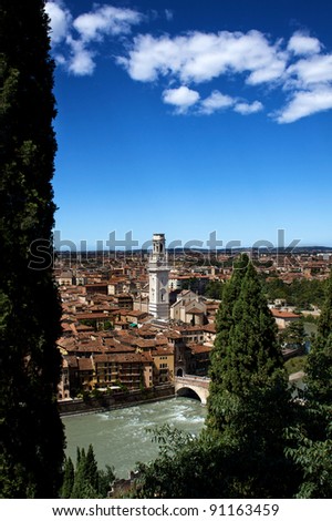 Verona, home of Romeo And Juliet, landscape of the Cathedral and the Bell Tower