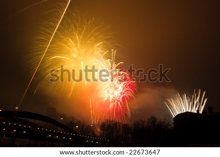 VILNIUS, LITHUANIA - JANUARY 1: The fireworks and light performance by Gert Hof opens program Vilnius-European Capital of Culture 2009 and celebrates the Millennium of Lithuania\'s Name, Jan 1, 2009.
