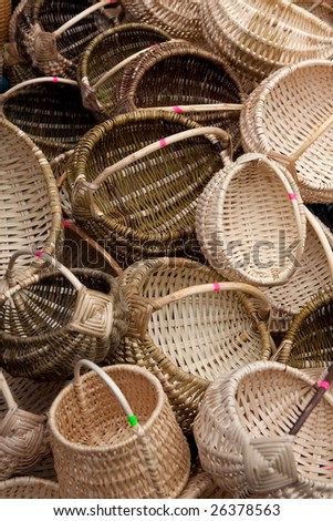 VILNIUS, LITHUANIA - MARCH 7: Local craftsmen sell handmade baskets at an annual Lithuanian folk arts and crafts ‘Kaziukas Fair’ held on March 7, 2009 in Vilnius, Lithuania.