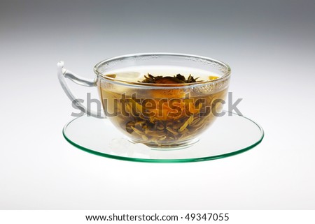 Flowering tea, or blooming tea in the cup