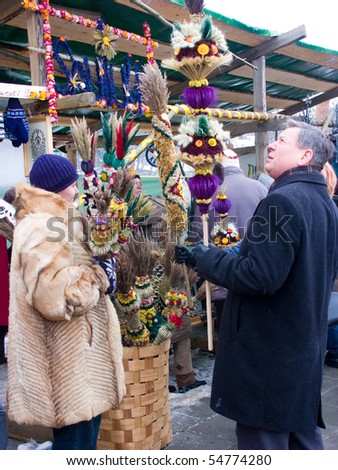 VILNIUS, LITHUANIA - MARCH 6: Palms are symbolic wares in annual traditional crafts fair - Kaziuko fair on Mar 5, 2004 in Vilnius, Lithuania