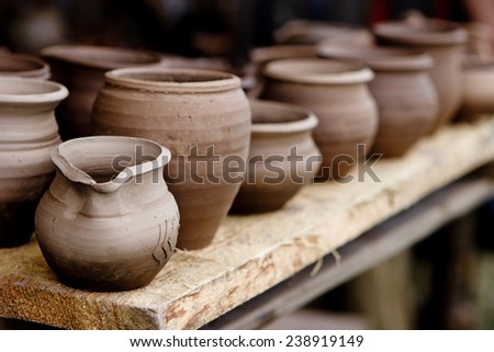 Pottery, traditional handmade souvenirs from crafts fair in Kernave, Lithuania.